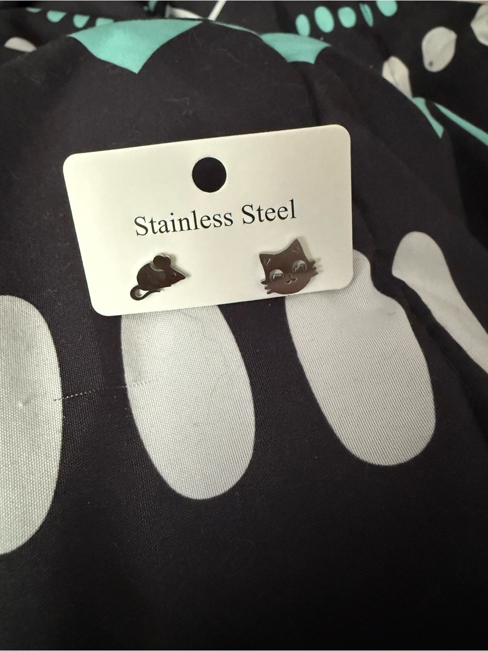 Stainless Steel Cat & Mouse Stud Earrings